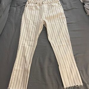 Abercrombie & Fitch Cream and Black Striped High Rise Jeans